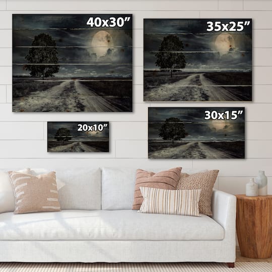 Designart - Paved Road Under A Full Moon